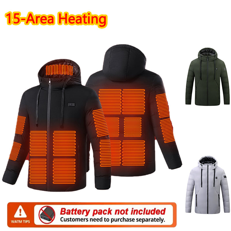 Outdoor Sport Winter Jacket - 15-fach beheizte Winter-Kapuzenjacke für Herren, warme