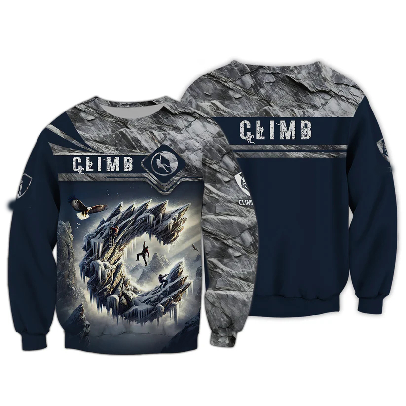 Outdoor Sport Club - Herren 3D-Kletter-Print T-Shirt Mode Kletterclub-Liebhaber Langarm-T-Shirt